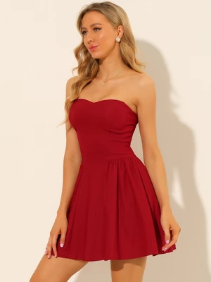 Allegra K Women's Party Mini Strapless Sweetheart Neck Christmas Top Dress - Image 3