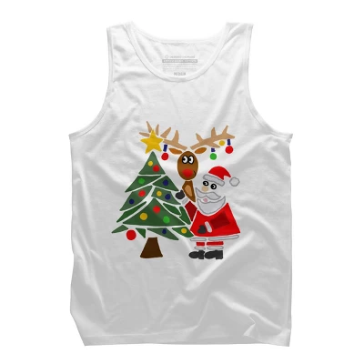 Men's Design By Humans Funny Cute Santa Claus And Christmas Reindeer By Tree By SmileToday Tank Top - Image 6