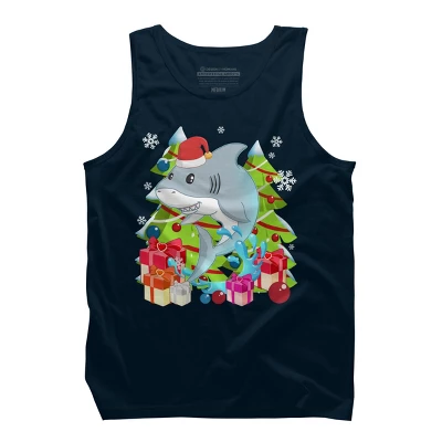 Men's Design By Humans Funny Santa Shark Christmas T-Shirt By Thebeardstudio Tank Top - Image 5