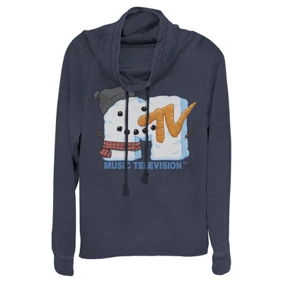 Junior's MTV Christmas Logo Snowman Cowl Neck Sweatshirt - Image 2