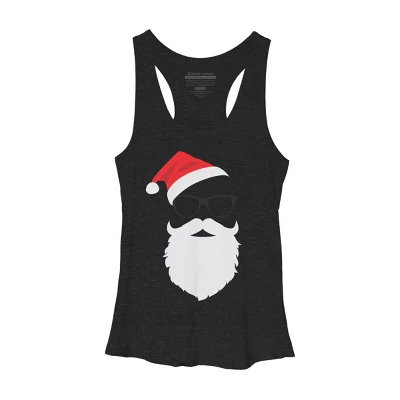 Women's Design By Humans Hipster Santa Face With Hat Beard & Glasses Christmas By TronicTees Racerback Tank Top - Image 3