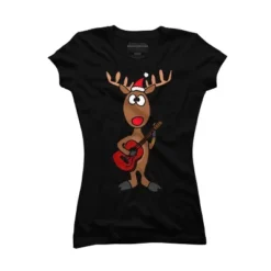 Junior's Design By Humans Funny Cool Christmas Reindeer Playing The Guitar By SmileToday T-Shirt -Opposuits Store GUEST 98234231 337c 4471 822d e89bb386d451