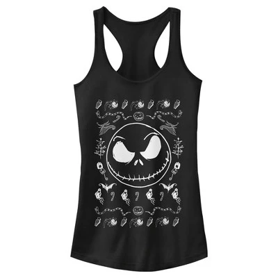 Junior's The Nightmare Before Christmas Halloween Jack Skellington Sweater Print Racerback Tank Top - Image 4