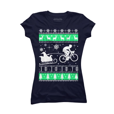 Junior's Design By Humans Christmas Santa Cycling Sleigh By LewismartinStore T-Shirt 6 Junior's Design By Humans Christmas Santa Cycling Sleigh By LewismartinStore T-Shirt - Image 4