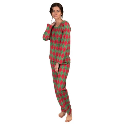 Leveret Womens Two Piece Cotton Argyle Christmas Pajamas - Image 5