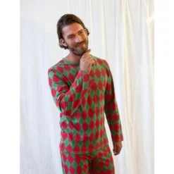Leveret Mens Two Piece Cotton Argyle Christmas Pajamas