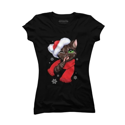 Junior's Design By Humans Christmas Cat By POLINART T-Shirt - Image 5