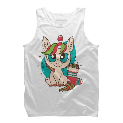 Men's Design By Humans Christmas Candy Cane Unicorn With Stocking By Rasok Tank Top - Image 5