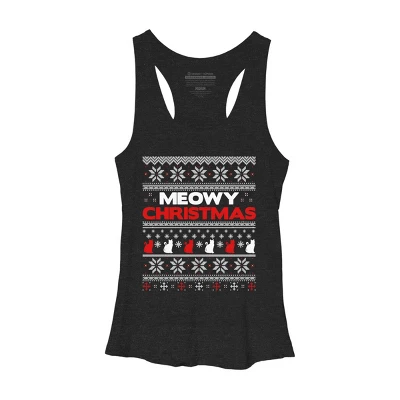 Women's Design By Humans Meowy Christmas Funny Xmas Gift Shirt By Thebluebabi Racerback Tank Top - Image 3