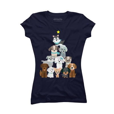 Junior's Design By Humans Christmas Tree Dogs By GiftsIdeas T-Shirt - Image 4