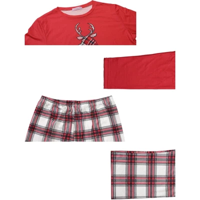 Cheibear Christmas Elk Print Tops With Plaid Pants Xmas Sleepwear Family Pajama Set - Image 4