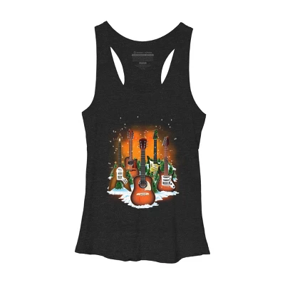 Women's Design By Humans Christmas Guitars By Cashfish Racerback Tank Top - Image 3