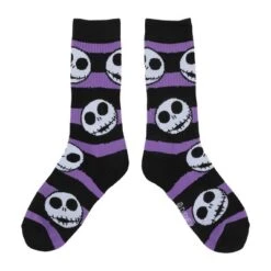 Nightmare Before Christmas Jack Skellington AOP Adult Black & Purple Striped Athletic Crew Socks