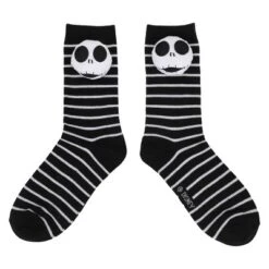 Nightmare Before Christmas Jack Skellington Adult Black & White Striped Casual Crew Socks
