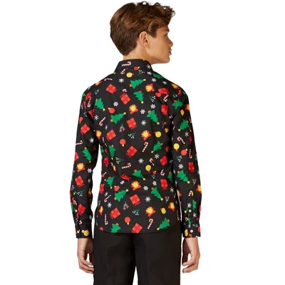 OppoSuits Teen Boys Christmas Shirt - Christmas Icons Black