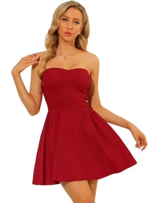 Allegra K Women's Party Mini Strapless Sweetheart Neck Christmas Top Dress - Image 6