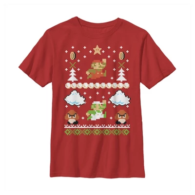 Boy's Nintendo Ugly Christmas Super Mario T-Shirt - Image 2