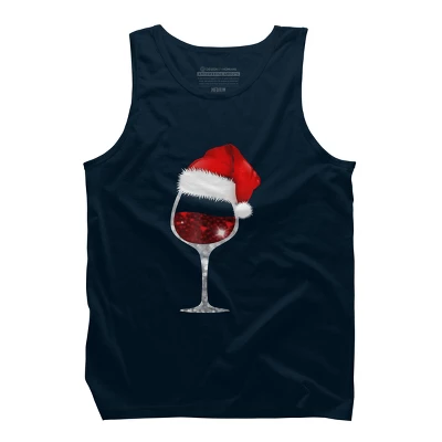 Men's Design By Humans Wine Glass Xmas Tee Christmas Wine Lovers Santa Hat Gift T-Shirt By NekoShop Tank Top - Image 5