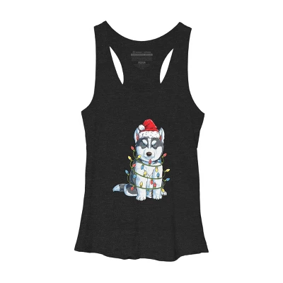 Women's Design By Humans Siberian Husky Santa Christmas Tree Lights Xmas Gifts Boys T-Shi By NekoShop Racerback Tank Top - Image 3
