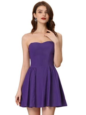 Allegra K Women's Party Mini Strapless Sweetheart Neck Christmas Top Dress - Image 9