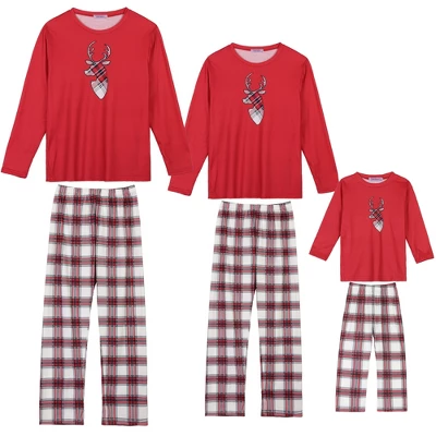 Cheibear Christmas Elk Print Tops With Plaid Pants Xmas Sleepwear Family Pajama Set - Image 5
