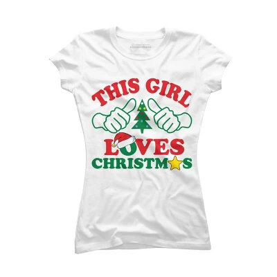 Junior's Design By Humans This Girl Loves Christmas Thumbs By Personalized T-Shirt - Image 3