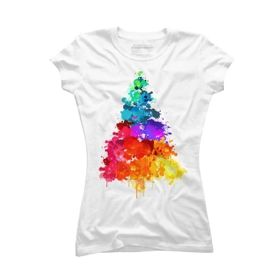 Junior's Design By Humans Colorful Christmas Tree By DesignReadyStore T-Shirt - Image 4