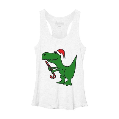Women's Design By Humans Funny Christmas Green T-rex Dinosaur By SmileToday Racerback Tank Top - Image 5