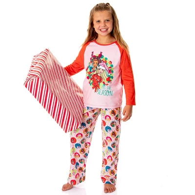Barbie Girls' Christmas Santa Characters Tis The Season Sleep Pajama Set Pink - Image 4