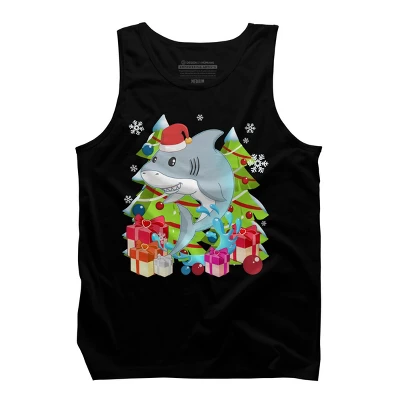 Men's Design By Humans Funny Santa Shark Christmas T-Shirt By Thebeardstudio Tank Top - Image 4