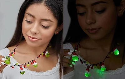 Dr. Seuss The Grinch Light Up Necklace With Christmas Lights And The Grinch - Christmas Jewelry - Officially Licensed, 30'' - Image 2