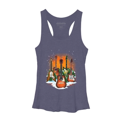 Women's Design By Humans Christmas Guitars By Cashfish Racerback Tank Top - Image 4