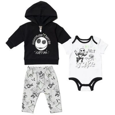 Disney Nightmare Before Christmas Oogie Boogie Fleece Pullover Hoodie Bodysuit & Pants 3 Pcs Outfit Set Newborn To Infant - Image 9
