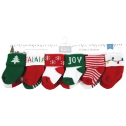 Hudson Baby Cotton Rich Newborn And Terry Socks, 12 Days Of Christmas Falala, 0-6 Months