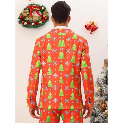 Lars Amadeus Men's Notch Lapel Christmas Costumes Printed Blazer - Image 2