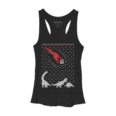 Women's Design By Humans Dinosaur Comet Christmas Sweater By Shirtpublic Racerback Tank Top - Image 3