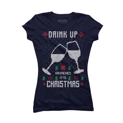 Junior's Design By Humans Drink Up Grinches Ugly Christmas Sweater By Shirtpublic T-Shirt - Image 4