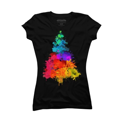 Junior's Design By Humans Colorful Christmas Tree By DesignReadyStore T-Shirt - Image 3