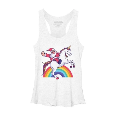 Women's Design By Humans Christmas Cartoon Santa Riding A Unicorn By Rasok Racerback Tank Top - Image 4