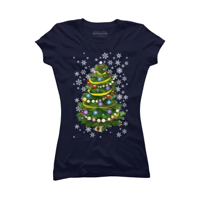 Junior's Design By Humans Christmas Tree And Snowflakes By IvaW T-Shirt - Image 5