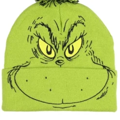Dr. Seuss The Grinch Who Stole Christmas Pom Beanie Hat Embroidered Character Green