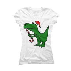 Junior's Design By Humans Funny Christmas Green T-rex Dinosaur By SmileToday T-Shirt -Opposuits Store GUEST cacb2651 ee20 480d 87c6 bcd9d55b3c75