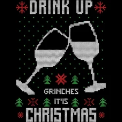 Junior's Design By Humans Drink Up Grinches Ugly Christmas Sweater By Shirtpublic T-Shirt