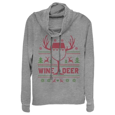 CHIN UP Christmas Wine Deer Cowl Neck Sweatshirt - Image 2