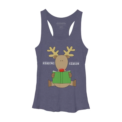 Women's Design By Humans Christmas Reading Reindeer Shirt By Galvanized Racerback Tank Top - Image 4