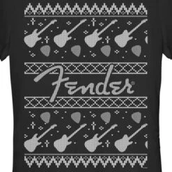 Junior's Fender Christmas Black And White Logo T-Shirt