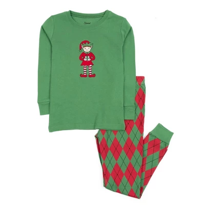 Leveret Kids Two Piece Cotton Argyle Christmas Pajamas - Image 2