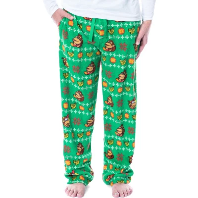 Nintendo Men's Donkey Kong And Diddy Kong Christmas Fair Isle Plush Pajama Pants - Image 4