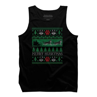 Men's Design By Humans Christmas Siberian Husky Dog Funny Husky Ugly Christmas Sweater By Pahari Tank Top - Image 4