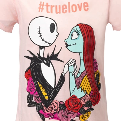 Disney Nightmare Before Christmas Knotted Graphic T-Shirt French Terry Shorts Set Black / Pink - Image 3